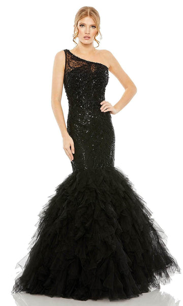 Sophisticated One Shoulder Back Zipper Sequined Asymmetric Natural Waistline Mermaid Prom Dress With Ruffles