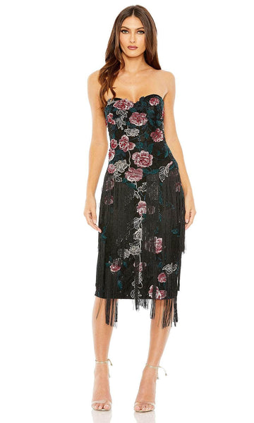 Strapless Sweetheart Cocktail Above the Knee Sheath Natural Waistline Back Zipper Open-Back Embroidered Beaded Fitted Polyester Floral Print Sheath Dress
