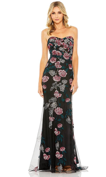 Strapless Sheath Embroidered Hidden Back Zipper Beaded Polyester Natural Waistline Sweetheart Floral Print Sheath Dress/Evening Dress with a Brush/Sweep Train