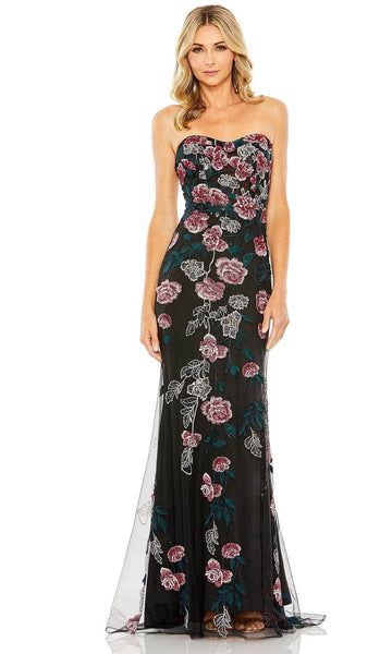 Strapless Sheath Sweetheart Floral Print Polyester Natural Waistline Hidden Back Zipper Embroidered Beaded Sheath Dress/Evening Dress with a Brush/Sweep Train