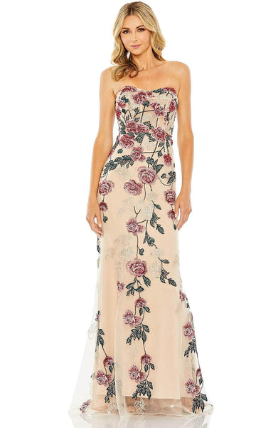 Strapless Floral Print Natural Waistline Sheath Polyester Sweetheart Hidden Back Zipper Embroidered Beaded Sheath Dress/Evening Dress with a Brush/Sweep Train