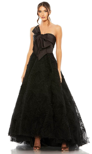 A-line Strapless High-Low-Hem Natural Waistline Sweetheart Open-Back Back Zipper Evening Dress With a Bow(s) and Ruffles