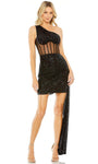 Sophisticated Cocktail Short Asymmetric Sheer Goddess Sequined Hidden Side Zipper Wrap Ruched Corset Natural Waistline One Shoulder Sheath Sheath Dress