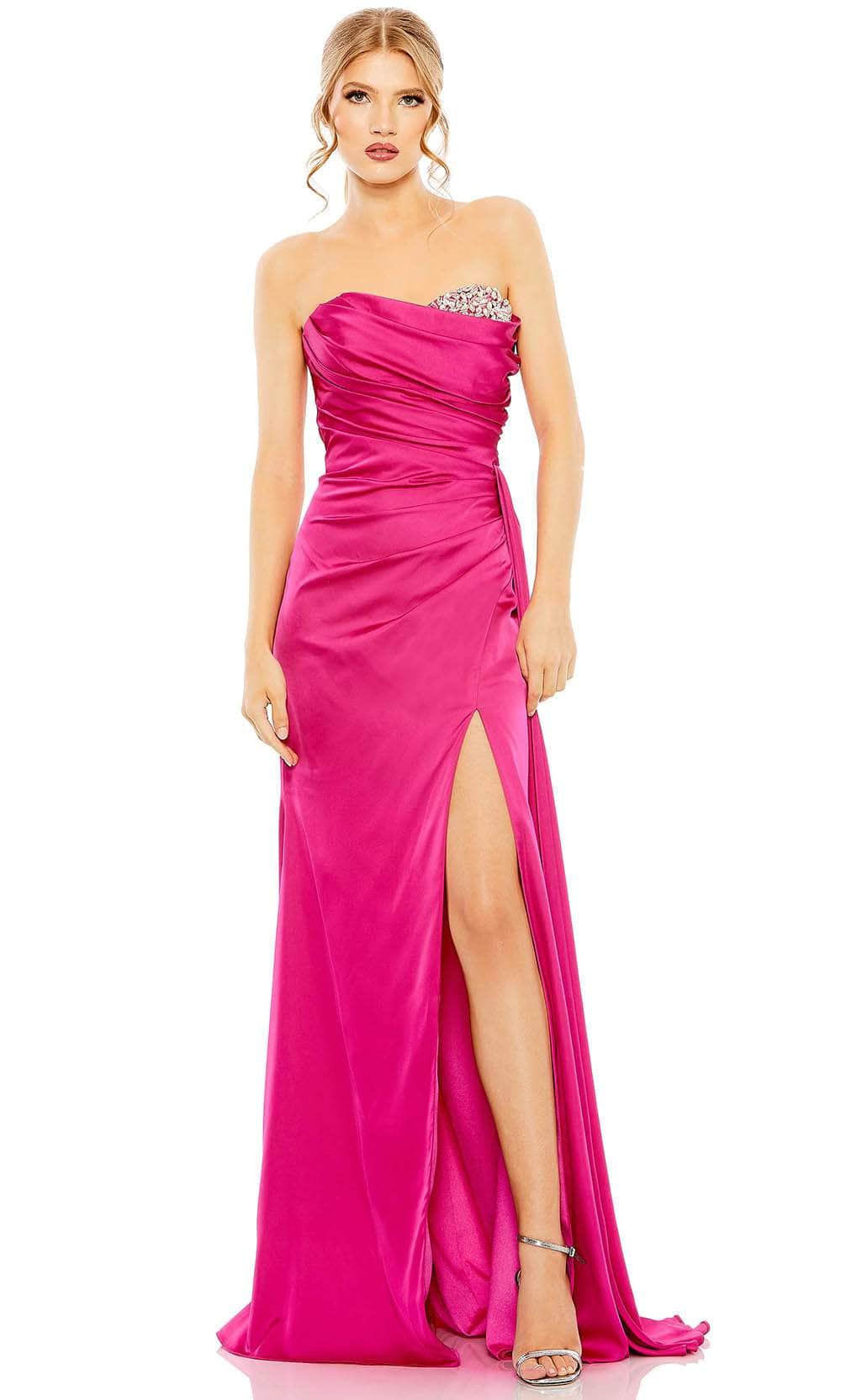 Mac Duggal 2211 - Ruched Satin Classic Prom Gown with Slit
