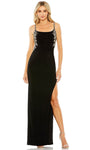 Sophisticated Sheath Scoop Neck Natural Waistline Open-Back Slit Beaded Back Zipper Spaghetti Strap Sheath Dress/Evening Dress