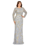 Sophisticated Polyester Sheath Jeweled Neck High-Neck Plunging Neck Sequined Mesh Long Sleeves Natural Waistline Sheath Dress with a Brush/Sweep Train