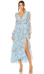 A-line V-neck Slit Long Sleeves Cocktail High-Low-Hem Natural Waistline Dress