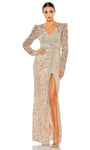 Sophisticated V-neck Long Sleeves Illusion Sequined Beaded Faux Wrap Hidden Back Zipper Slit Natural Waistline Sheath Polyester Sheath Dress/Evening Dress