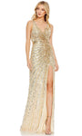 Sexy V-neck Sequined Faux Wrap Slit Cutout Sleeveless Polyester Striped Print Sheath Natural Waistline Sheath Dress/Evening Dress with a Brush/Sweep Train With a Bow(s)