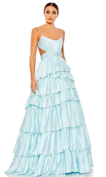 Sophisticated Natural Waistline Sleeveless Spaghetti Strap Bandeau Neck Tiered Dress With Ruffles