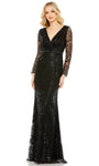 Sophisticated V-neck Long Sleeves Natural Waistline Back Zipper Faux Wrap Sheer Embroidered Beaded Sequined Sheath Sheath Dress/Evening Dress with a Brush/Sweep Train