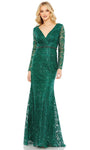 Sophisticated V-neck Sheath Natural Waistline Back Zipper Beaded Faux Wrap Sheer Sequined Embroidered Long Sleeves Sheath Dress/Evening Dress with a Brush/Sweep Train