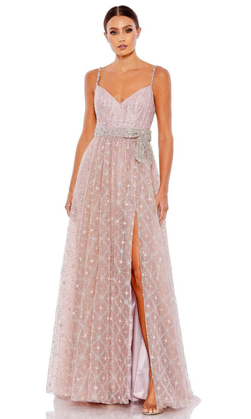 Sophisticated Sheath Spaghetti Strap Natural Waistline Hidden Back Zipper Beaded Mesh Slit Sequined Open-Back Belted Sweetheart Polyester Sheath Dress With a Bow(s) and Rhinestones