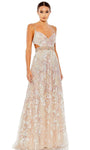 A-line V-neck Floor Length Sleeveless Natural Waistline Back Zipper Cutout Lace-Up Sequined Sheer Open-Back Beaded Evening Dress