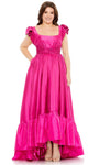 A-line Scoop Neck Natural Waistline Flutter Sleeves Dress with a Brush/Sweep Train With Ruffles