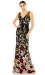 V-neck Floral Print V Back Embroidered Back Zipper Sheer Sleeveless Sheath Polyester Natural Waistline Sheath Dress/Evening Dress with a Brush/Sweep Train