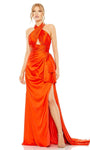 Sheath Halter Slit Open-Back Sleeveless Natural Waistline Sheath Dress/Prom Dress with a Brush/Sweep Train