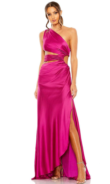 Natural Waistline One Shoulder Sleeveless Side Zipper Cutout Asymmetric Ruched Slit Open-Back Spring Sheath Floor Length Sheath Dress/Prom Dress with a Brush/Sweep Train