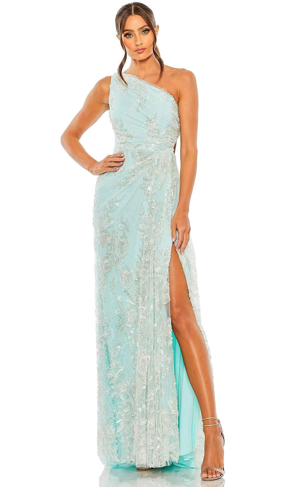 Mac Duggal 68507 - Beaded Lace Asymmetric Evening Gown
