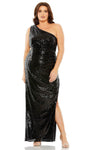 Plus Size Sheath Polyester Floor Length One Shoulder Sleeveless Empire Waistline Cutout Asymmetric Open-Back Slit Ruched Fitted Sequined Sheath Dress/Prom Dress/Party Dress