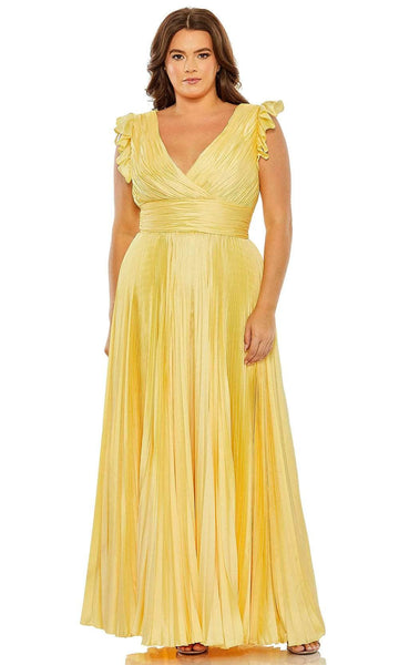 Plus Size A-line V-neck Flutter Short Sleeves Sleeves Floor Length Empire Waistline Pleated Open-Back Back Zipper Wrap Prom Dress