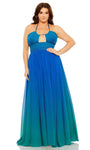 Plus Size A-line Halter Empire Waistline Open-Back Back Zipper Ruched Pleated Floor Length Sleeveless Prom Dress