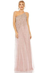 Sophisticated A-line Floor Length Natural Waistline One Shoulder Asymmetric Back Zipper Evening Dress With Rhinestones