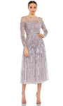 A-line Natural Waistline Cocktail Above the Knee High-Neck General Print Polyester Back Zipper Illusion Mesh Vintage Beaded Sequined Long Sleeves Dress With Rhinestones