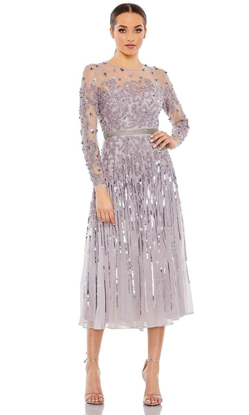 A-line Long Sleeves Cocktail Above the Knee High-Neck Illusion Beaded Vintage Back Zipper Sequined Mesh Polyester Natural Waistline General Print Dress With Rhinestones