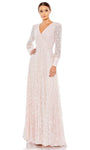 A-line V-neck Semi Sheer Sequined Back Zipper Faux Wrap Sheer Beaded Long Sleeves Natural Waistline Evening Dress with a Brush/Sweep Train