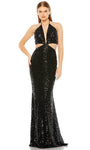 Sexy V-neck Polyester Sleeveless Sheath Halter Plunging Neck Sequined Open-Back Cutout Natural Waistline Sheath Dress/Prom Dress/Party Dress with a Brush/Sweep Train