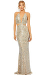 Sexy V-neck Sleeveless Sheath Natural Waistline Halter Plunging Neck Polyester Cutout Sequined Open-Back Sheath Dress/Prom Dress/Party Dress with a Brush/Sweep Train