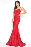 Sexy Mesh Applique Open-Back Goddess Mermaid Floor Length Plunging Neck Natural Waistline Sleeveless Spaghetti Strap Dress