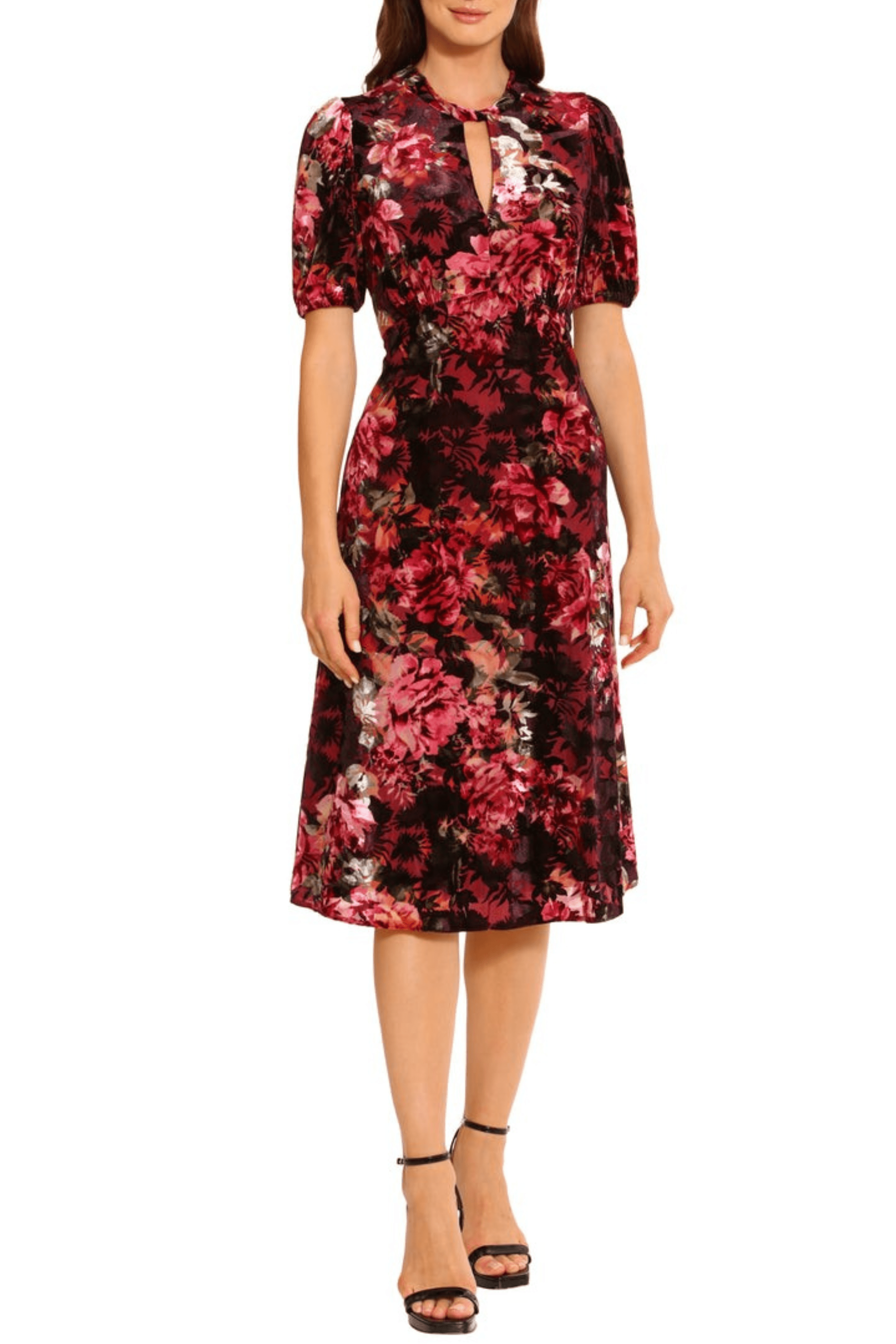 Maggy London G5393M - Puff Sleeve Floral Print Evening Dress
