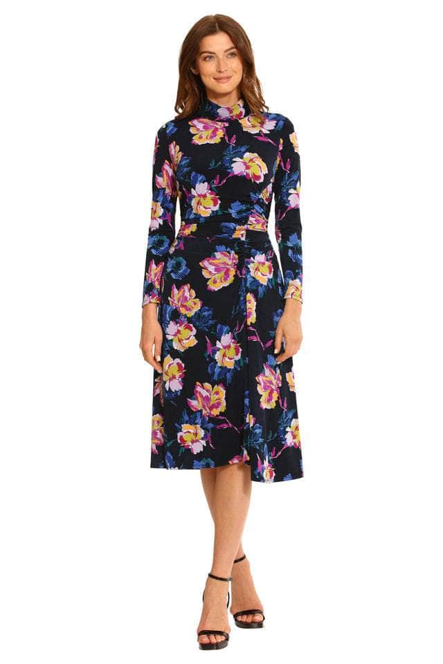 Maggy London G5915M - Floral Print High Neck Casual Dress
