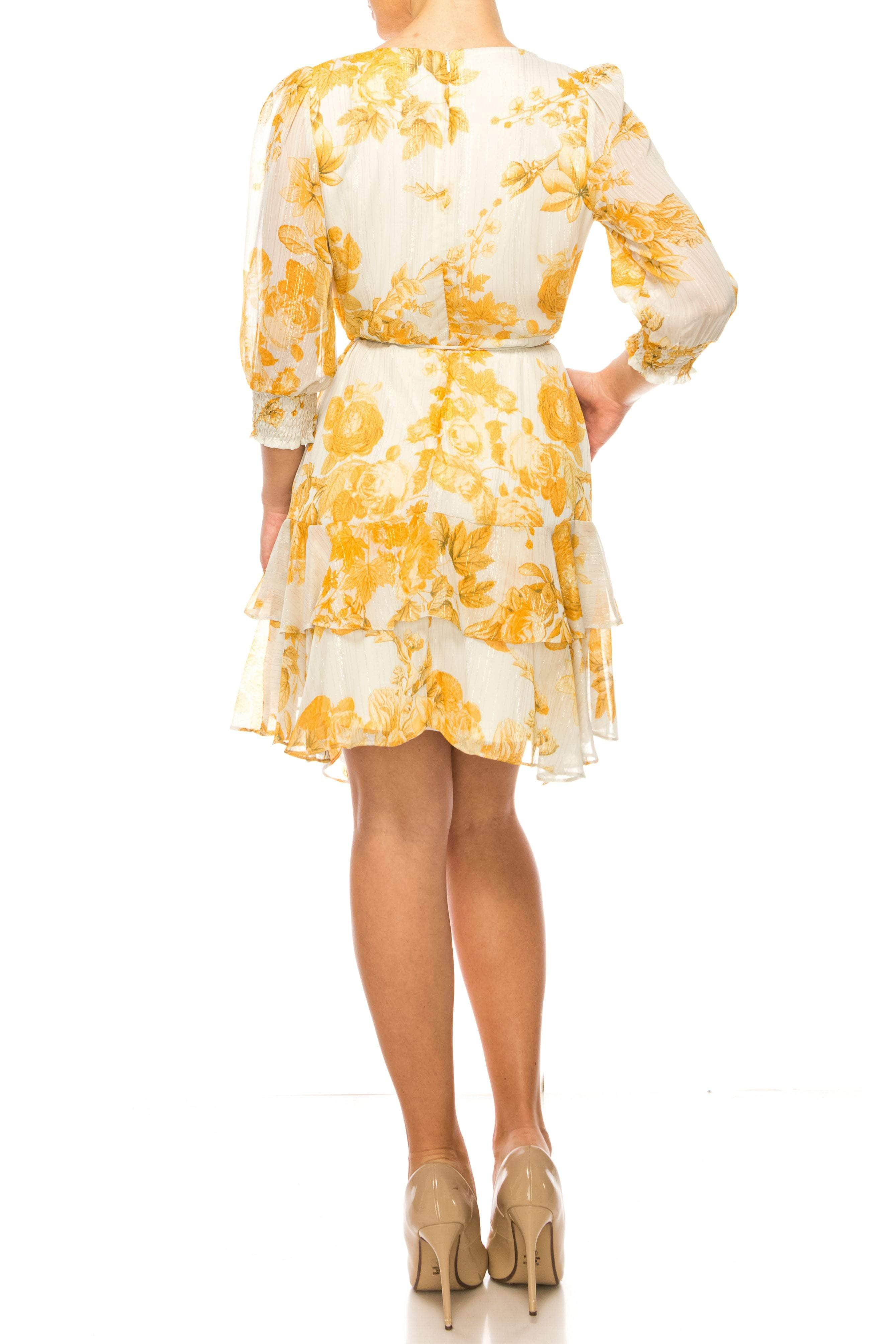 Maison Tara 58638MA - Quarter Sleeve Floral Printed Cocktail Dress
