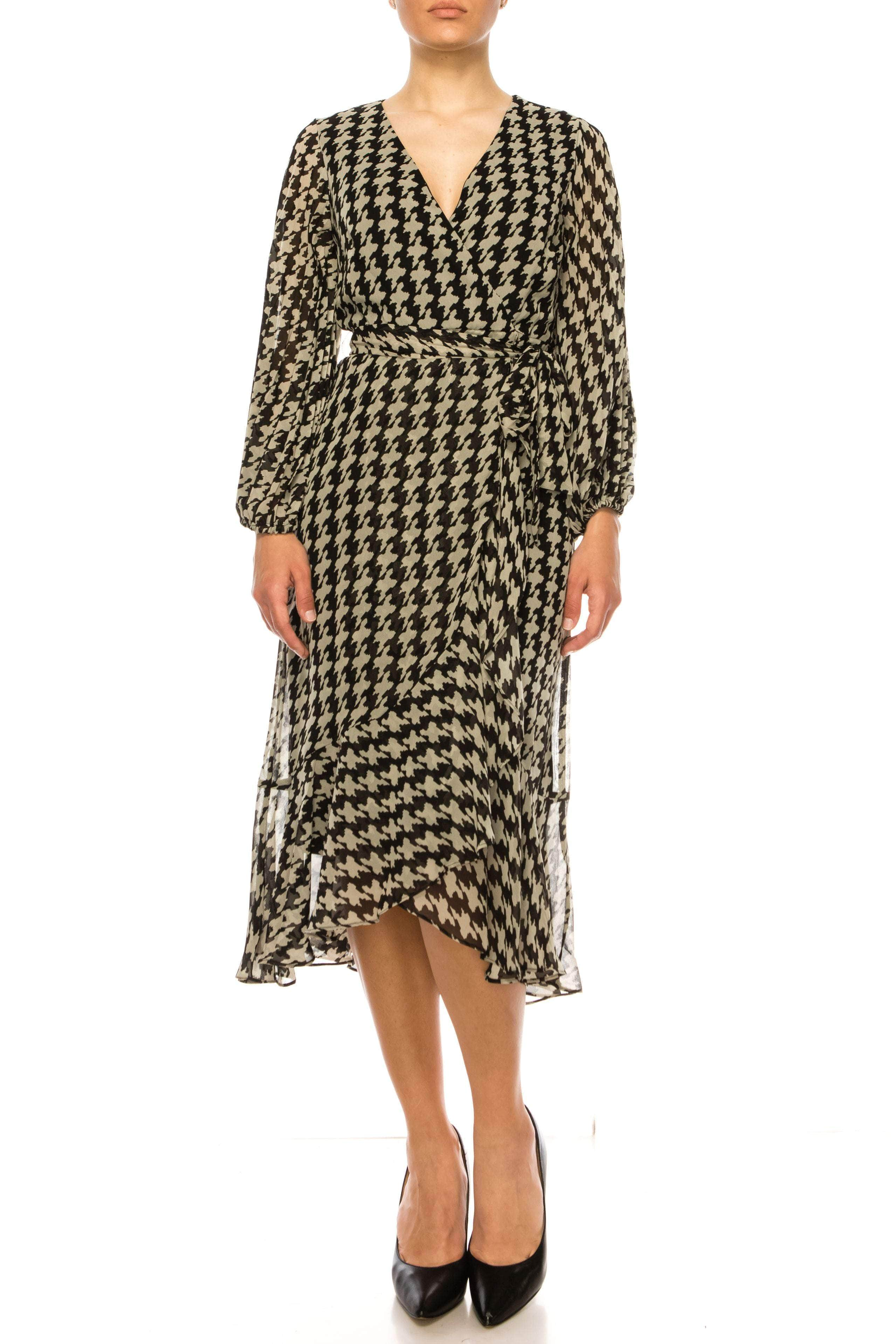 Maison Tara 95546M - V-Neck Faux Wrap Casual Dress
