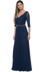 Sophisticated A-line V-neck Natural Waistline Back Zipper Sheer Gathered Open-Back Mesh Ruched Floor Length Evening Dress