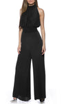 Sophisticated Elasticized Natural Waistline Halter High-Neck Back Zipper Accordion Pleated Keyhole Sleeveless Jumpsuit