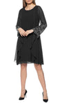 A-line Gathered Cutout Scoop Neck Above the Knee Natural Waistline Long Sleeves Dress With Ruffles