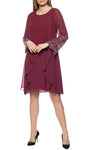 A-line Natural Waistline Long Sleeves Cutout Gathered Scoop Neck Above the Knee Dress With Ruffles