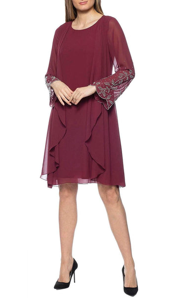 A-line Natural Waistline Long Sleeves Cutout Gathered Scoop Neck Above the Knee Dress With Ruffles