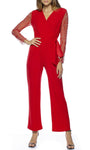 Sophisticated V-neck Natural Tie Waist Waistline Long Sleeves Keyhole Jumpsuit