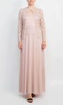 A-line Floor Length Natural Waistline Open-Back Back Zipper Long Sleeves Tank Scoop Neck Evening Dress