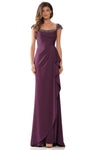 Draped Wrap Hidden Back Zipper Beaded Cap Sleeves Faille Square Neck Natural Waistline Sheath Sheath Dress/Evening Dress with a Brush/Sweep Train