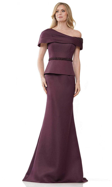 Short Sleeves Sleeves Off the Shoulder Satin Open-Back Back Zipper Asymmetric Belted Beaded Pleated Peplum Mermaid Natural Waistline Dress with a Brush/Sweep Train