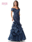 Sophisticated Natural Waistline Mermaid Floor Length Organza Pleated Back Zipper Ruched Off the Shoulder Dress With Ruffles