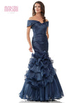 Sophisticated Natural Waistline Floor Length Back Zipper Pleated Ruched Off the Shoulder Organza Mermaid Dress With Ruffles