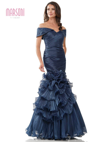 Sophisticated Floor Length Off the Shoulder Organza Mermaid Natural Waistline Back Zipper Ruched Pleated Dress With Ruffles