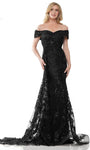 Sophisticated Mermaid Embroidered Beaded Back Zipper Mesh Sweetheart Off the Shoulder Natural Waistline Evening Dress With a Sash